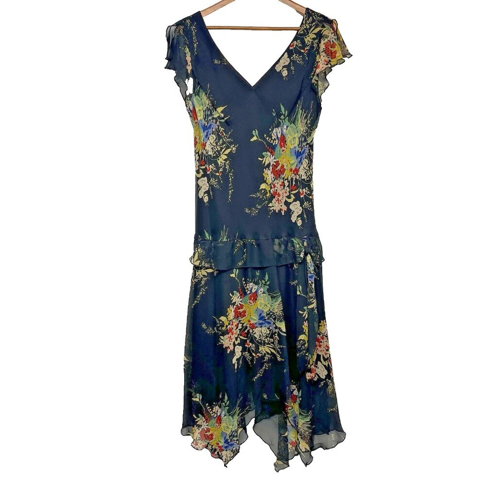 Dressbarn Vintage Y2K Midi Dress 16‎ Drop Waist Floral Whimsygoth Fairy Chiffon